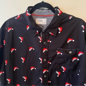 Free Planet Santas Hat "Believe" All Over Print Short Sleeve Button Up Men's 2XL